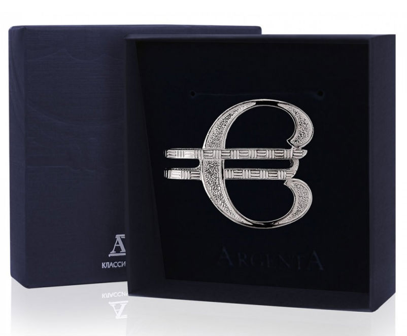 Серебряный зажим для денег «Евро»