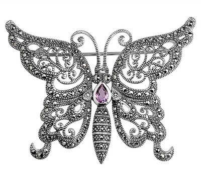 Cеребряная брошь Alexandre Vassiliev с марказитами Swarovski и аметистом