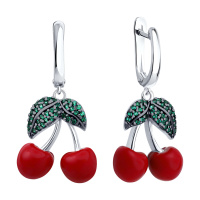 Серебряные серьги с эмалью и фианитами «Вишня»