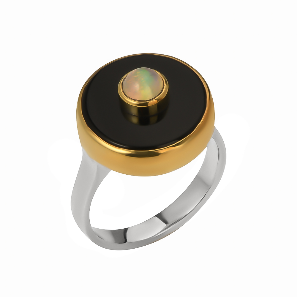 Серебряное кольцо с опалом и ониксом