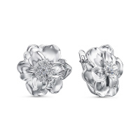 Серьги из серебра с фианитом «Цветок»