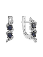 Серебряные серьги с сапфирами и фианитами «Коса»
