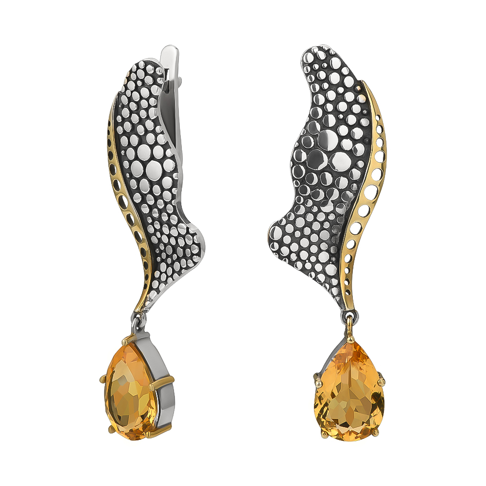 Серьги из серебра с цитрином