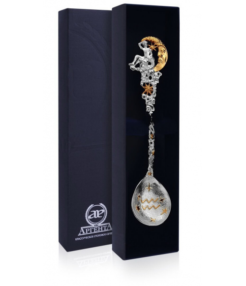 Серебряная ложка «Зодиак Водолей» с позолотой