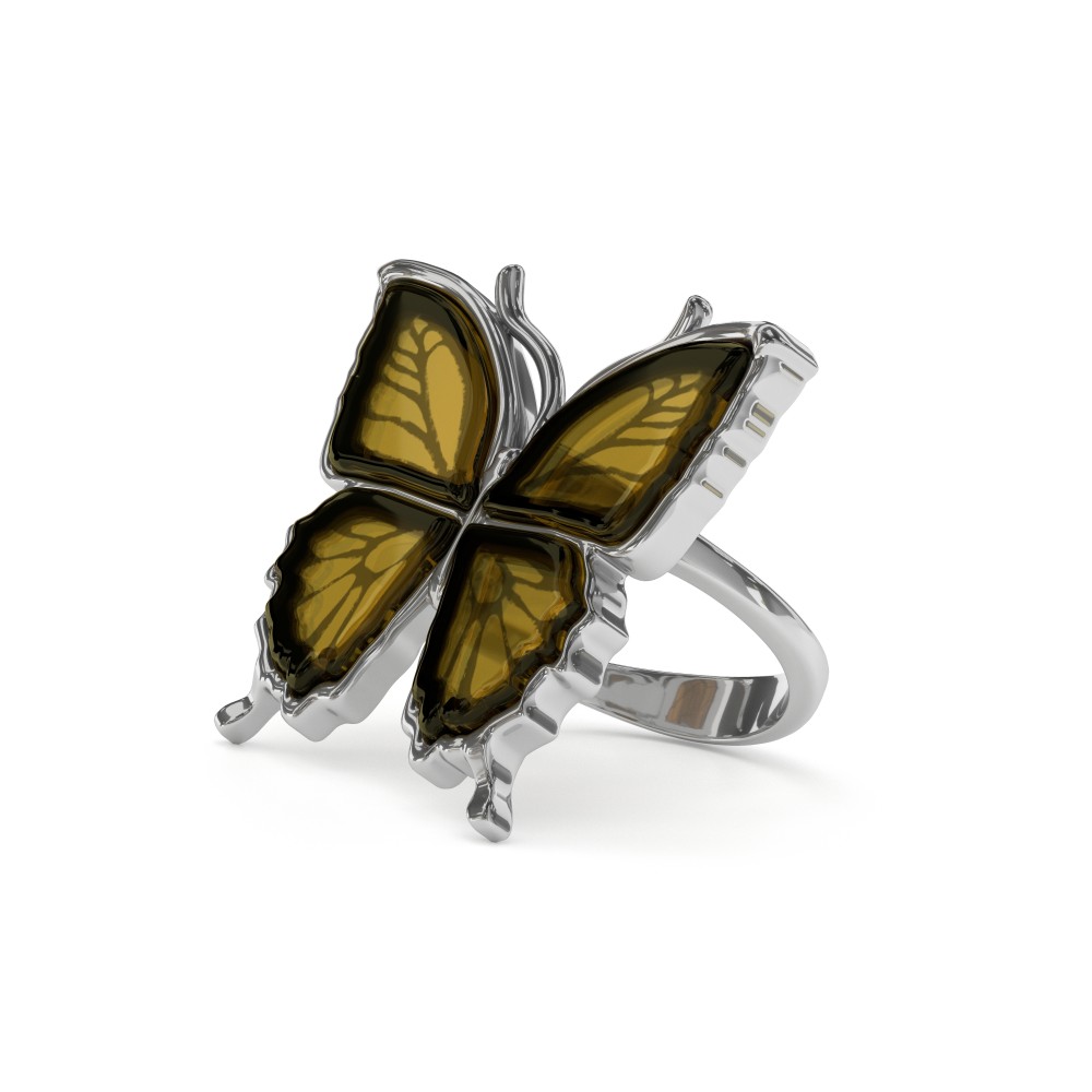 Серебряное кольцо с янтарем «Бабочка»