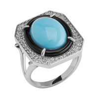 Кольцо из серебра с синтетической бирюзой, черным агат и топазом