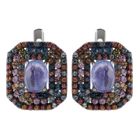 Серьги из серебра с сапфиром и танзанитом