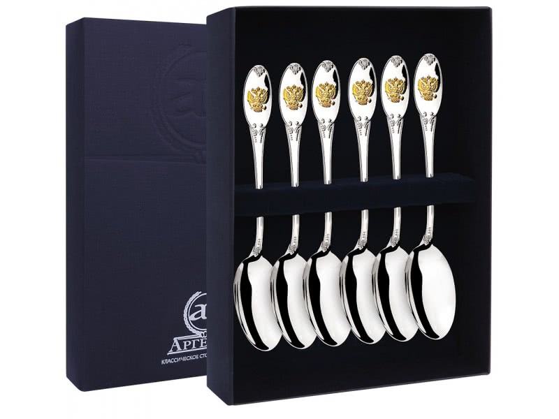 Серебряный набор «Единство» 6 чайных ложек с позолотой