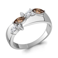Серебряное кольцо с дымчатым кварцем и фианитами Серебряное кольцо с дымчатым кварцем и фианитами