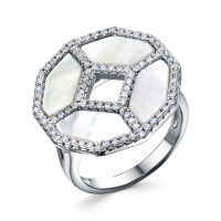 Кольцо из серебра с перламутром и фианитами