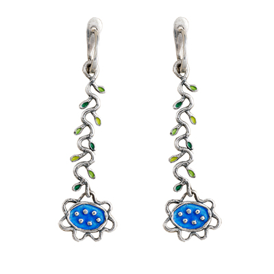 Серебряные серьги «Вьюнки» с эмалью