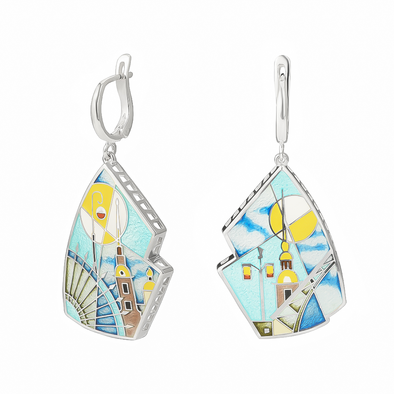 Серьги «Северная столица Утро» из серебра с эмалью