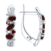 Серьги из серебра с гранатами и фианитами Серьги из серебра с гранатами и фианитами