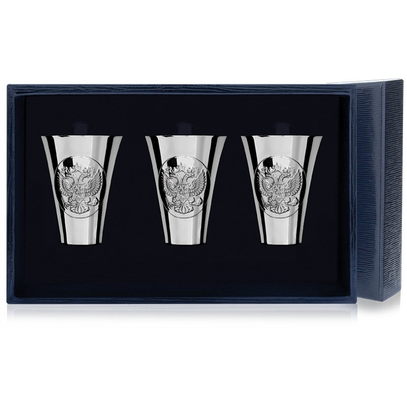 Набор серебряных стопок «Герб» - 3 предмета