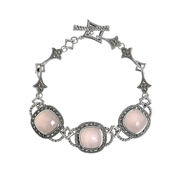 Серебряный браслет с розовым кварцем и марказитами Swarovski