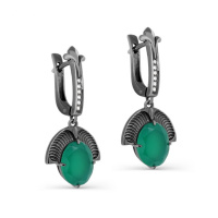 Серебряные серьги с ониксом и фианитами