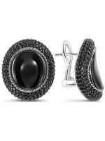 Серебряные серьги с черным ониксом и шпинелью Серебряные серьги с черным ониксом и шпинелью