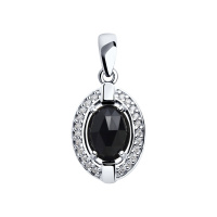 Подвеска из серебра с чёрным агатом и фианитами Подвеска из серебра с чёрным агатом и фианитами