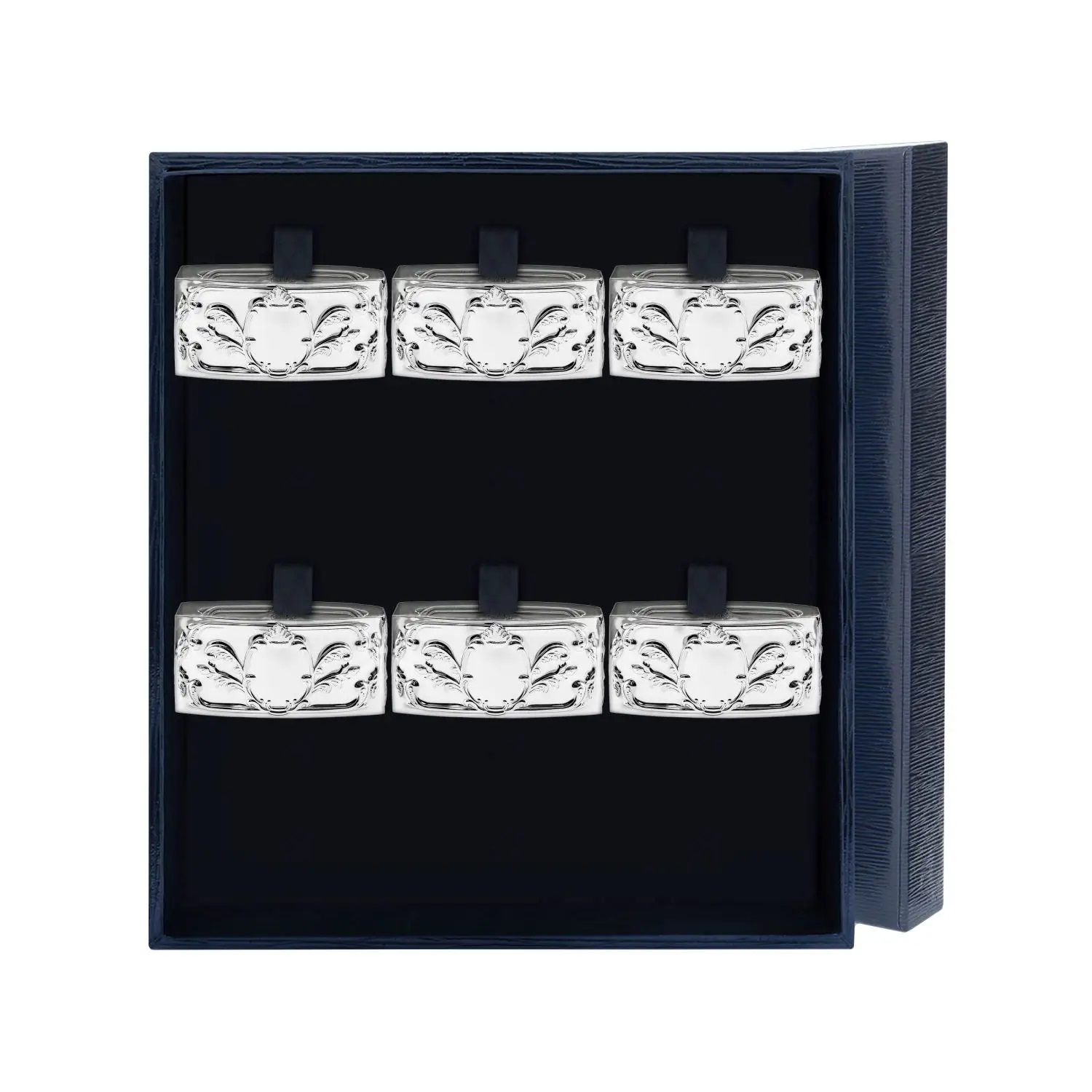 Серебряный набор из 6 колец для салфеток «Престиж»