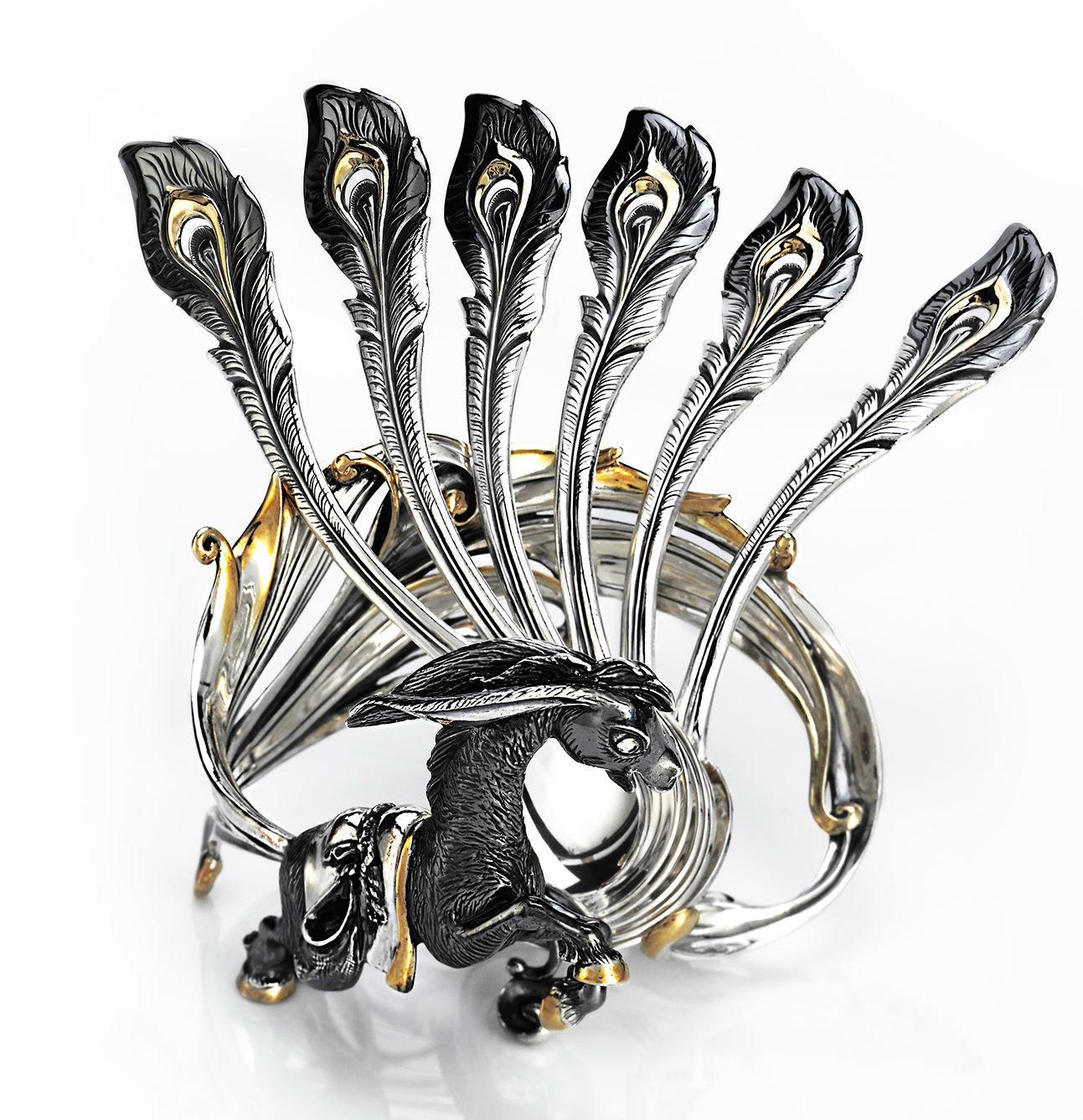 Серебряный набор «Конек-Горбунок» подставка и 6 чайных ложек