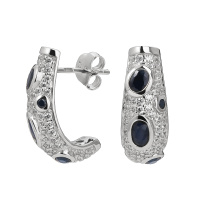 Серьги из серебра с сапфиром и фианитами