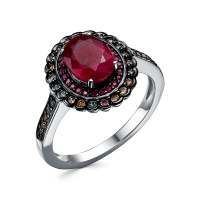 Кольцо из серебра с рубином и цветными сапфирами Кольцо из серебра с рубином и цветными сапфирами