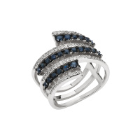 Кольцо из серебра с сапфирами и фианитами