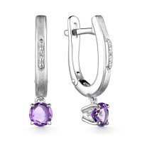 Серебряные серьги с аметистом и бриллиантом