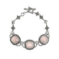Серебряный браслет с розовым кварцем и марказитами Swarovski Серебряный браслет с розовым кварцем и марказитами Swarovski