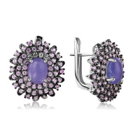 Серьги из серебра с сапфирами и танзанитом