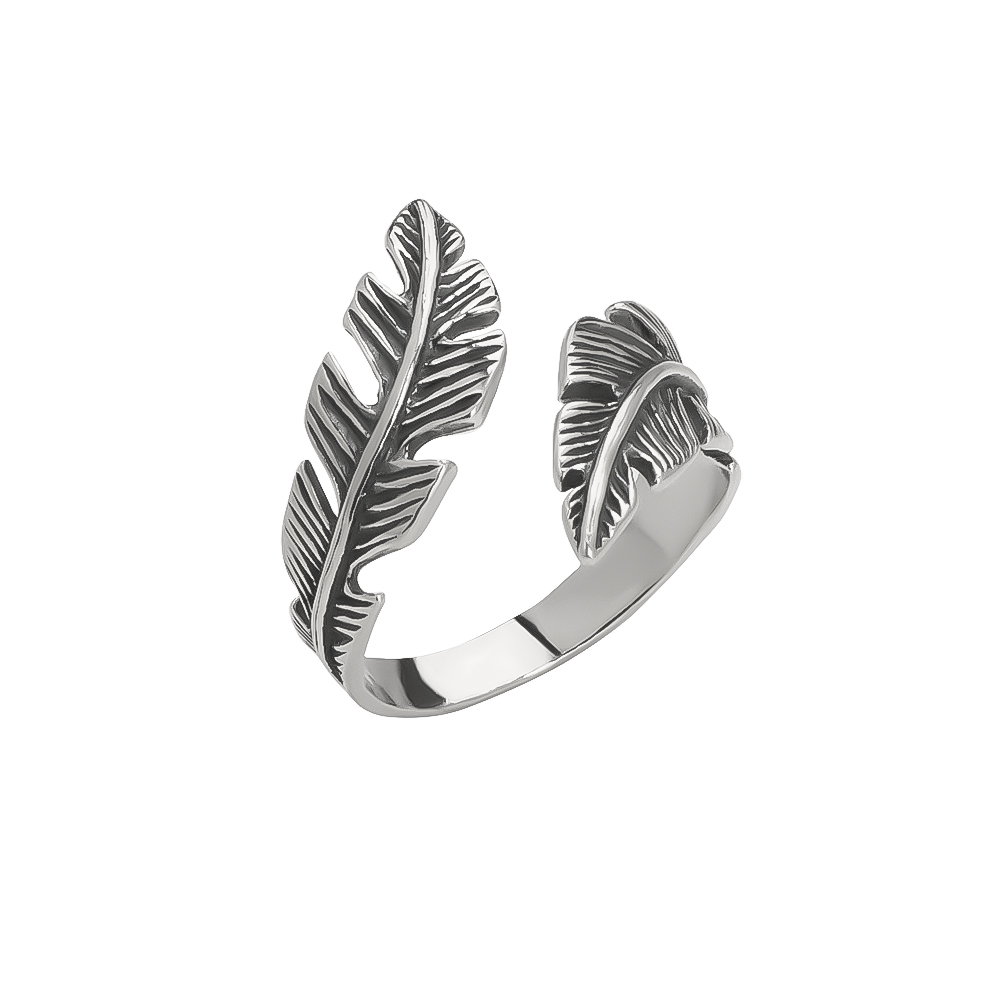 Кольцо из серебра «Перо» безразмерное