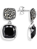 Серьги из серебра с ониксом и марказитами