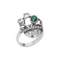 Серебряное кольцо с малахитом «Корзинка с цветами» Серебряное кольцо с малахитом «Корзинка с цветами»