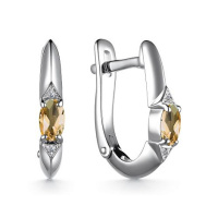 Серьги из серебра с бриллиантом и цитрином