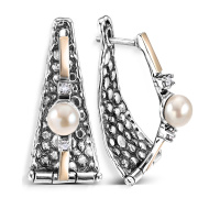 Серьги из серебра с жемчугом и фианитами