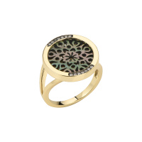 Кольцо с резным перламутром и позолотой из серебра Кольцо с резным перламутром и позолотой из серебра