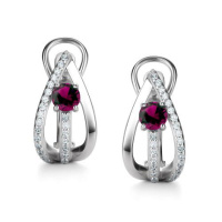 Серебряные серьги с родолитом и фианитами Серебряные серьги с родолитом и фианитами