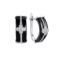 Серьги из серебра с фианитами и керамикой Серьги из серебра с фианитами и керамикой