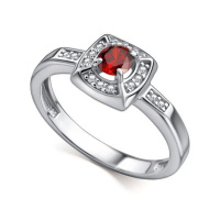 Кольцо из серебра с гранатом и фианитами