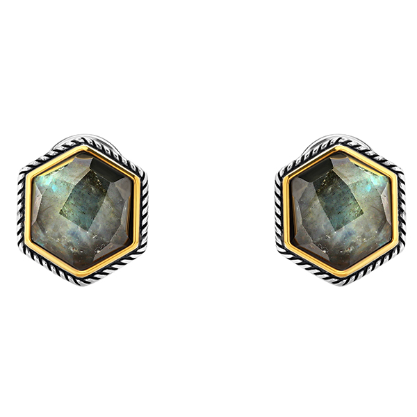 Серебряные серьги с лабрадоритом и позолотой