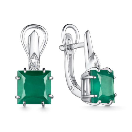 Серьги с зеленым агнатом и бриллиантом из серебра