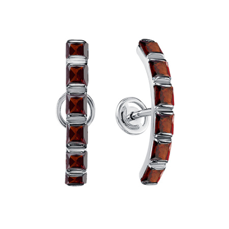 Серебряные серьги-пусеты с гранатами «Дорожка»