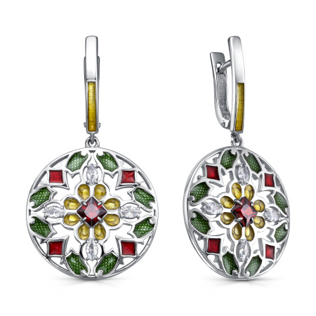 Серьги из серебра с фианитами и эмалью