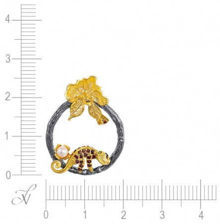 Серебряная брошь-подвеска ящерица с гранатом и жемчугом