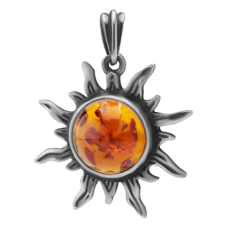 Подвеска я янтарем Солнце из серебра 925