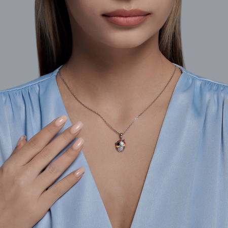 Подвеска из серебра с эмалью и фианитами «Сова»