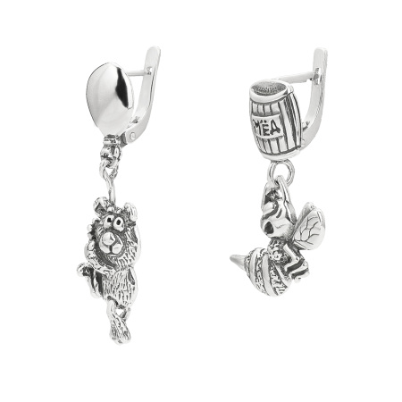Серебряные серьги «Сластена Мишка и пчела»