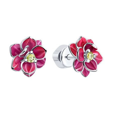 Серьги из серебра с эмалью и фианитами