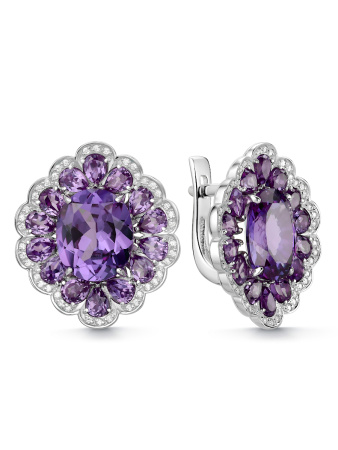 Серьги из серебра с александритом и фианитами