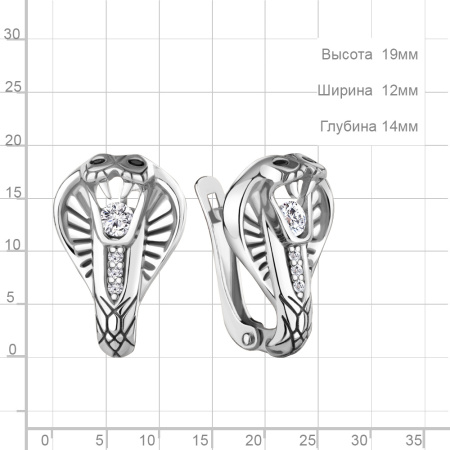 Серебряные серьги с нанокристаллами и фианитами «Кобра»